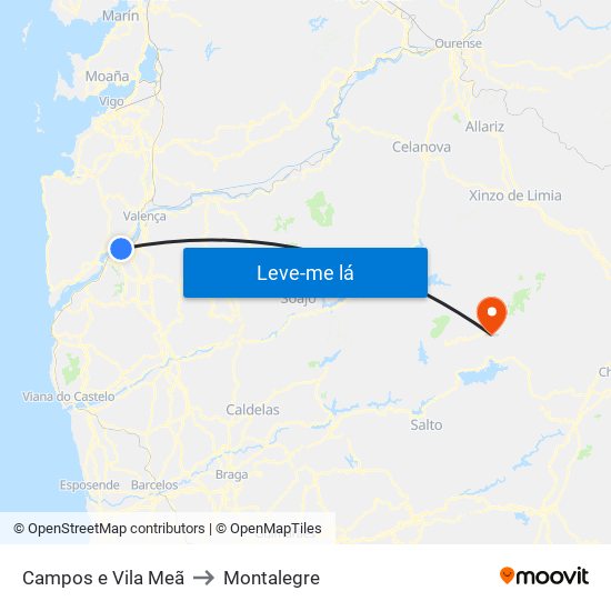 Campos e Vila Meã to Montalegre map