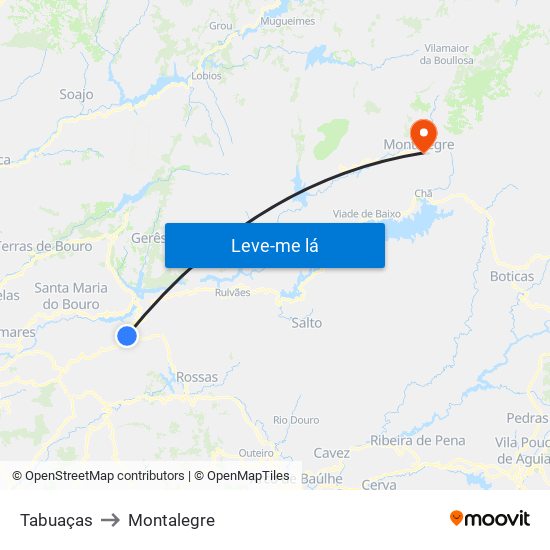 Tabuaças to Montalegre map