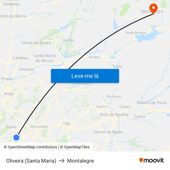 Oliveira (Santa Maria) to Montalegre map