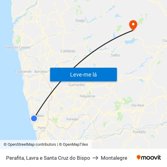 Perafita, Lavra e Santa Cruz do Bispo to Montalegre map