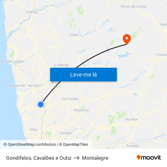 Gondifelos, Cavalões e Outiz to Montalegre map