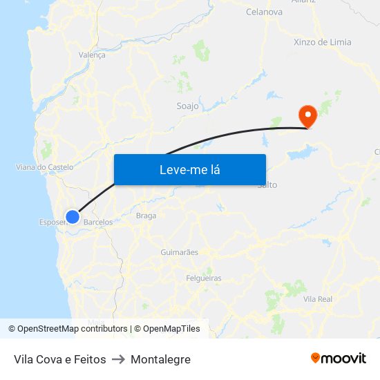 Vila Cova e Feitos to Montalegre map