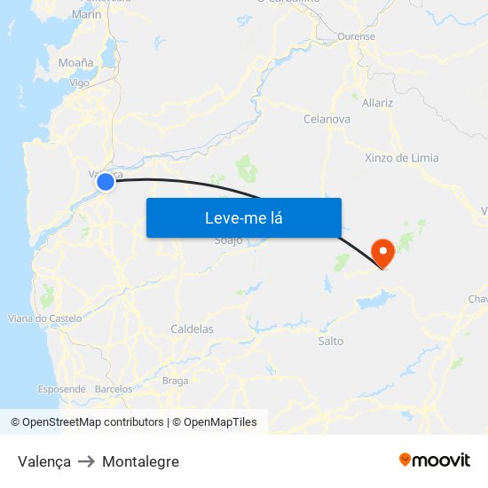 Valença to Montalegre map