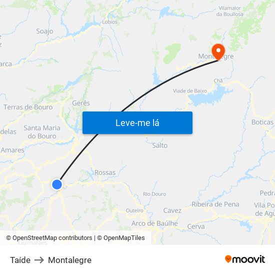 Taíde to Montalegre map