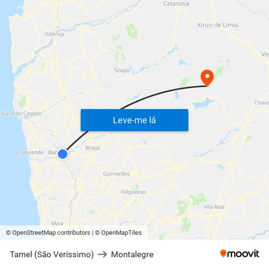 Tamel (São Veríssimo) to Montalegre map