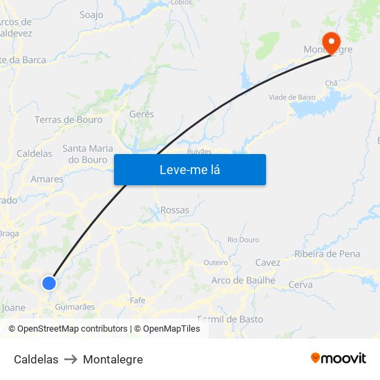 Caldelas to Montalegre map