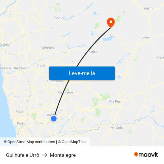 Guilhufe e Urrô to Montalegre map
