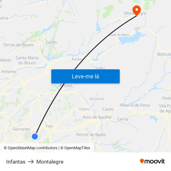 Infantas to Montalegre map