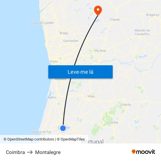Coimbra to Montalegre map