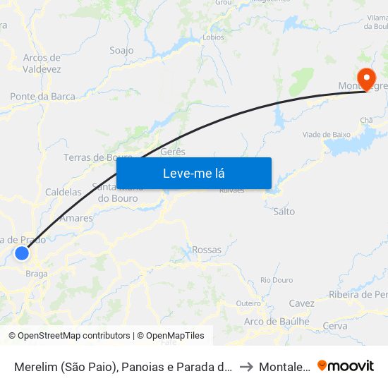 Merelim (São Paio), Panoias e Parada de Tibães to Montalegre map