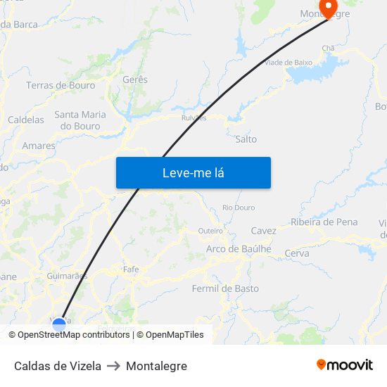 Caldas de Vizela to Montalegre map