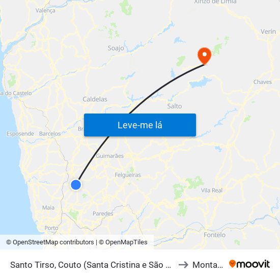 Santo Tirso, Couto (Santa Cristina e São Miguel) e Burgães to Montalegre map