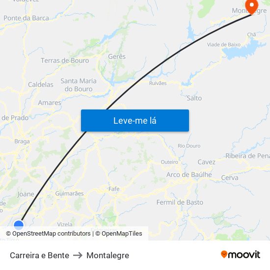 Carreira e Bente to Montalegre map