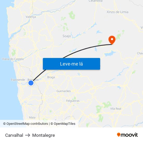 Carvalhal to Montalegre map