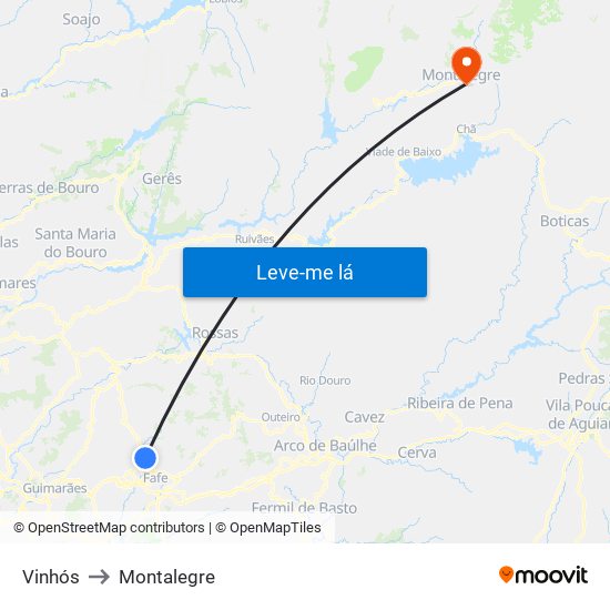 Vinhós to Montalegre map