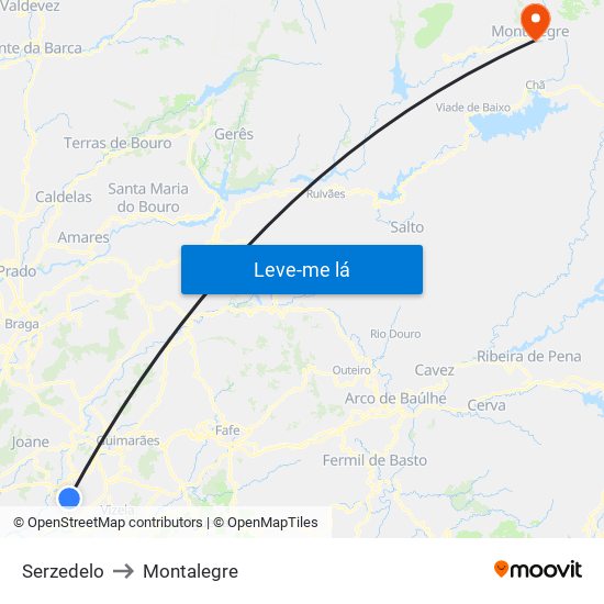 Serzedelo to Montalegre map