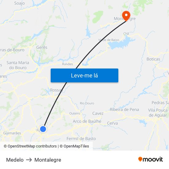 Medelo to Montalegre map
