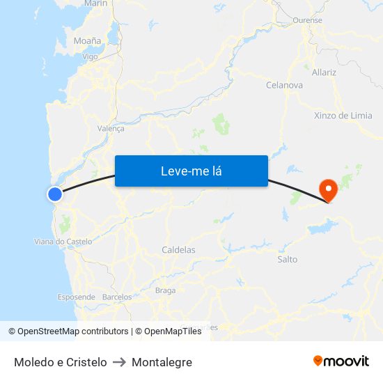 Moledo e Cristelo to Montalegre map