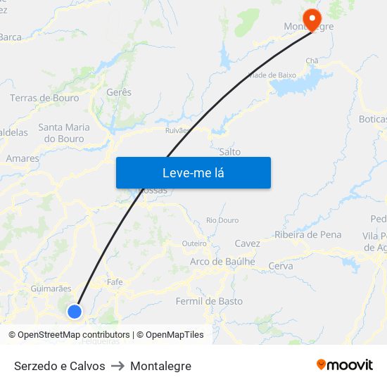 Serzedo e Calvos to Montalegre map