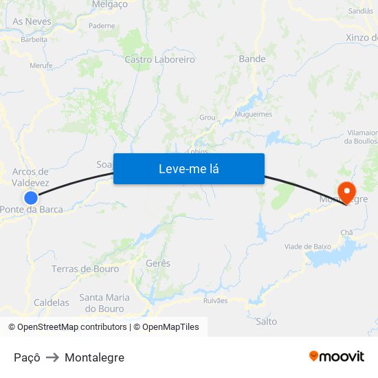 Paçô to Montalegre map