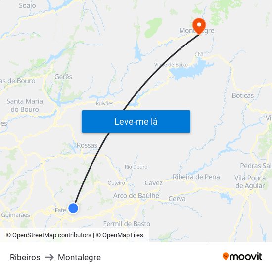 Ribeiros to Montalegre map
