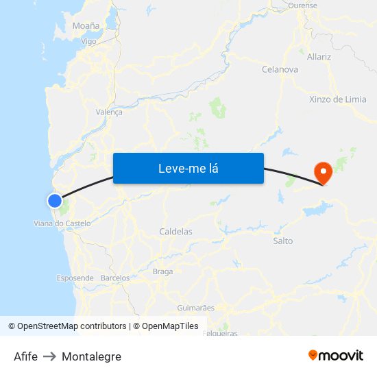 Afife to Montalegre map