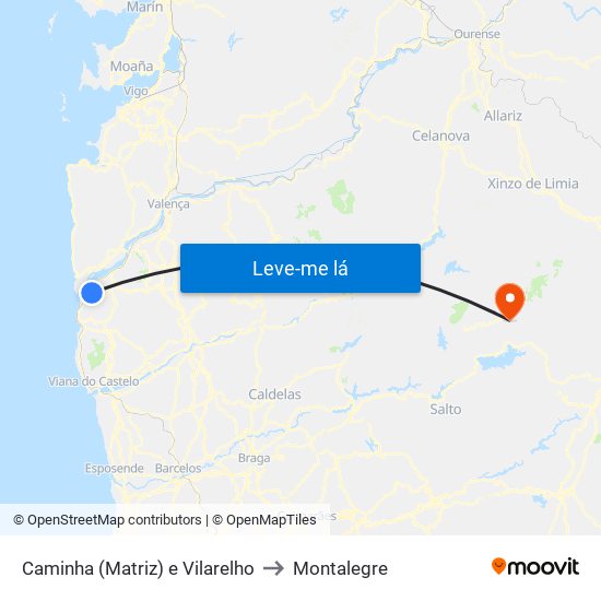 Caminha (Matriz) e Vilarelho to Montalegre map