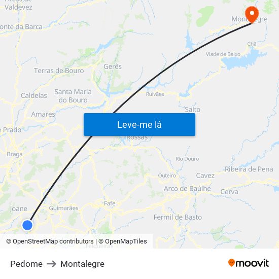 Pedome to Montalegre map