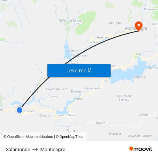 Salamonde to Montalegre map