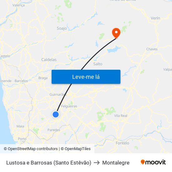 Lustosa e Barrosas (Santo Estêvão) to Montalegre map