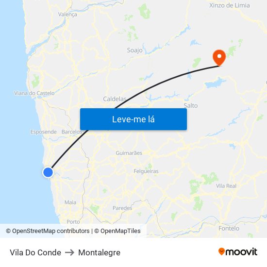 Vila Do Conde to Montalegre map