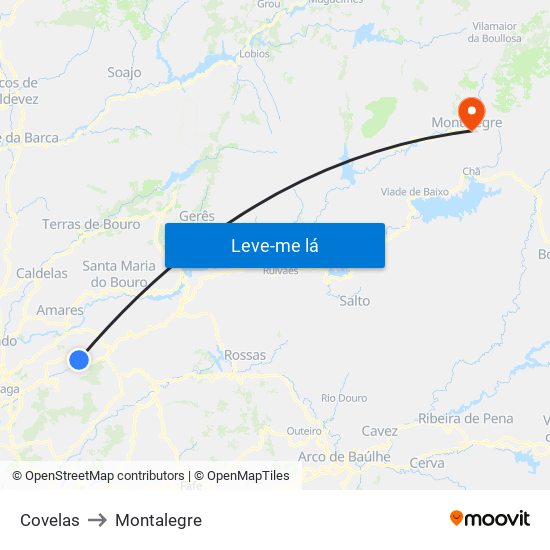 Covelas to Montalegre map