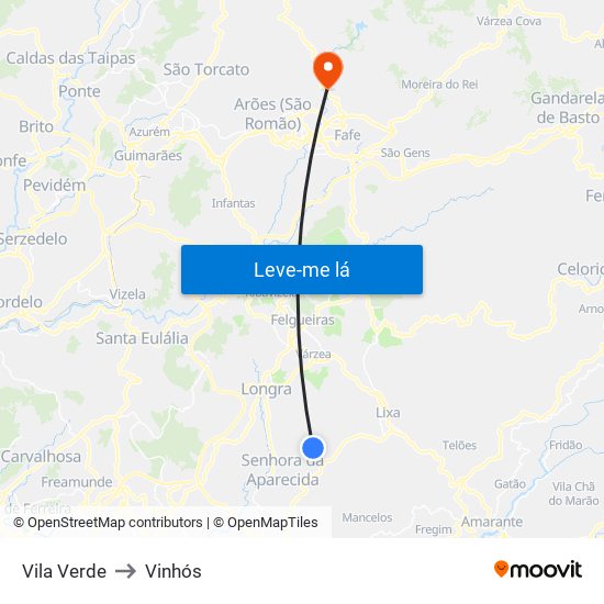 Vila Verde to Vinhós map