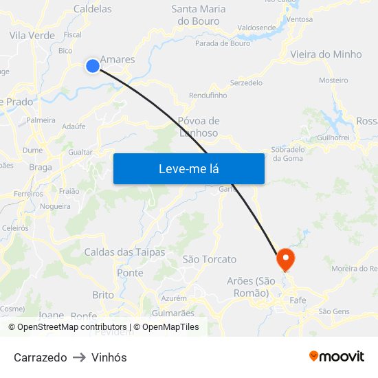 Carrazedo to Vinhós map