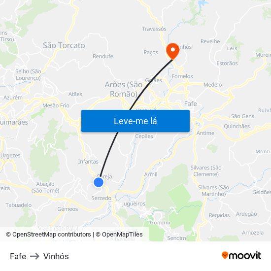 Fafe to Vinhós map