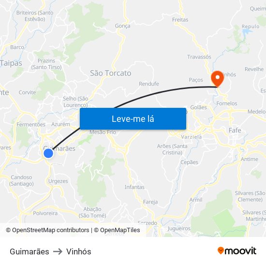 Guimarães to Vinhós map