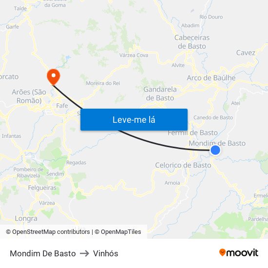 Mondim De Basto to Vinhós map