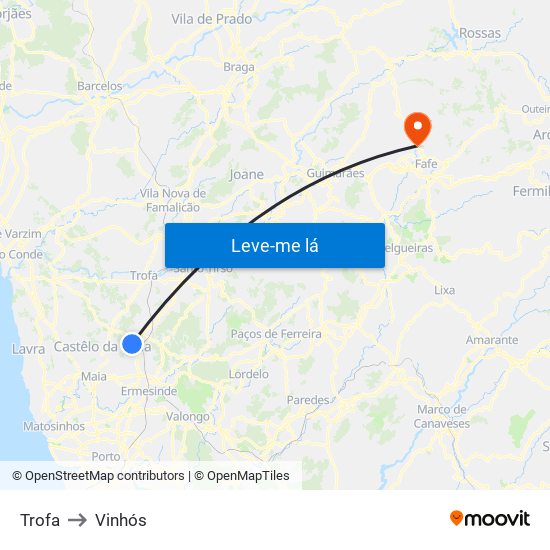 Trofa to Vinhós map