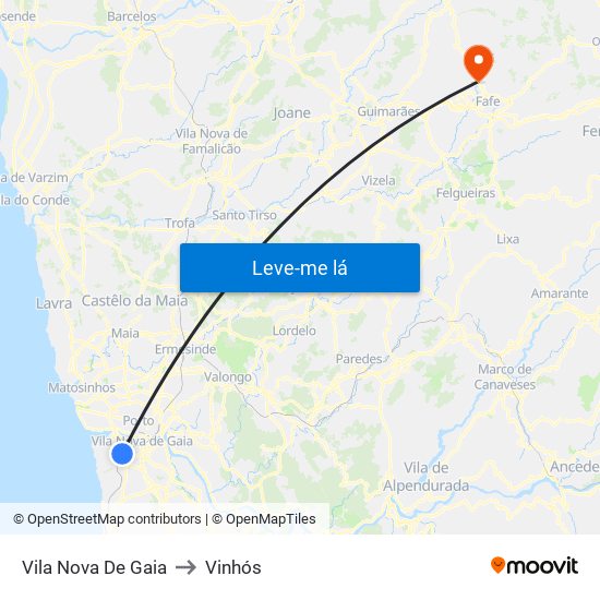 Vila Nova De Gaia to Vinhós map