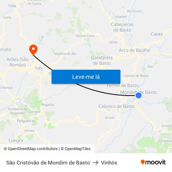 São Cristóvão de Mondim de Basto to Vinhós map