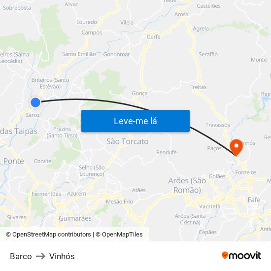 Barco to Vinhós map