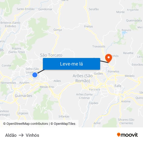 Aldão to Vinhós map