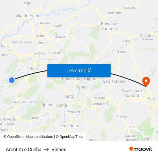Arentim e Cunha to Vinhós map