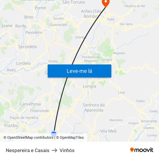 Nespereira e Casais to Vinhós map