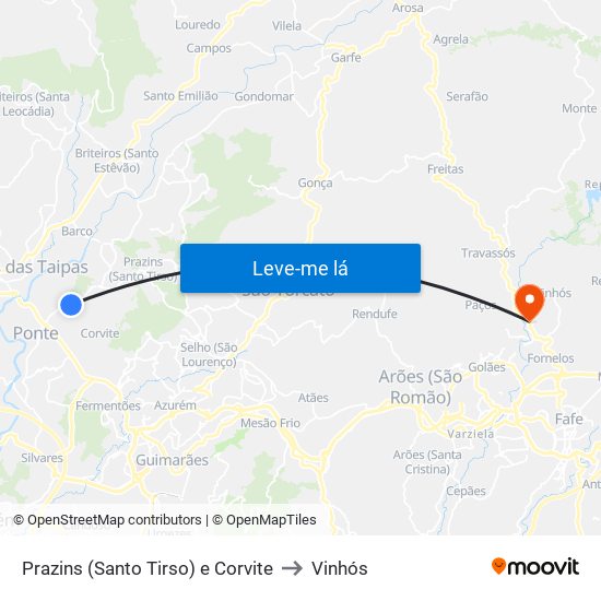 Prazins (Santo Tirso) e Corvite to Vinhós map