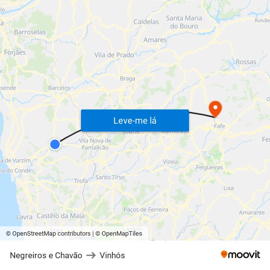 Negreiros e Chavão to Vinhós map