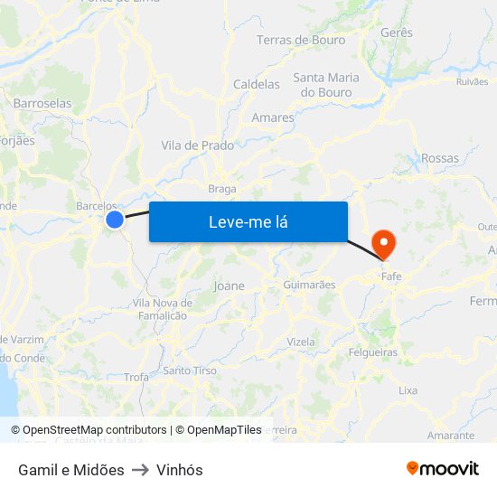 Gamil e Midões to Vinhós map