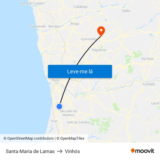 Santa Maria de Lamas to Vinhós map