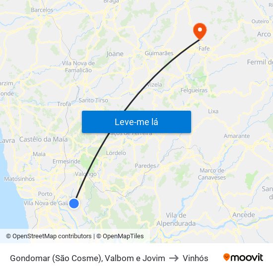 Gondomar (São Cosme), Valbom e Jovim to Vinhós map