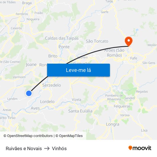 Ruivães e Novais to Vinhós map